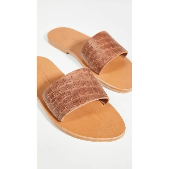 K.Jacques Shoes - NWT K. Jacques Arezzo Slides Croc-Embossed Brown Leather Size 40